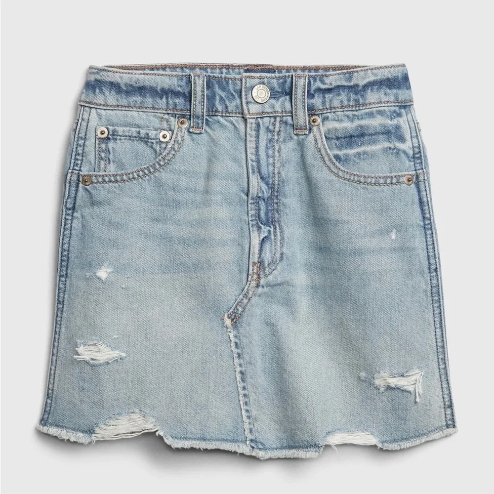 GAP Denim Girl’s High Rise Light Wash Destructed Denim Jean Skirt size 12